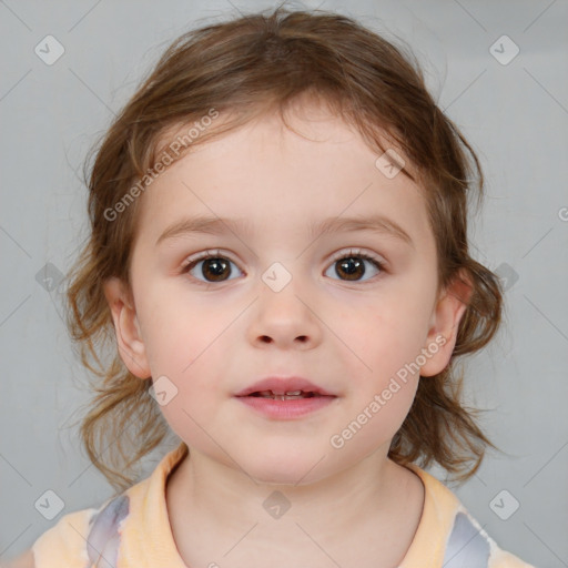 Neutral white child female with medium  brown hair and brown eyes