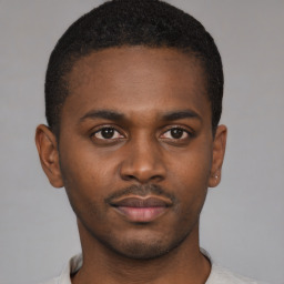 Neutral black young-adult male with short  brown hair and brown eyes