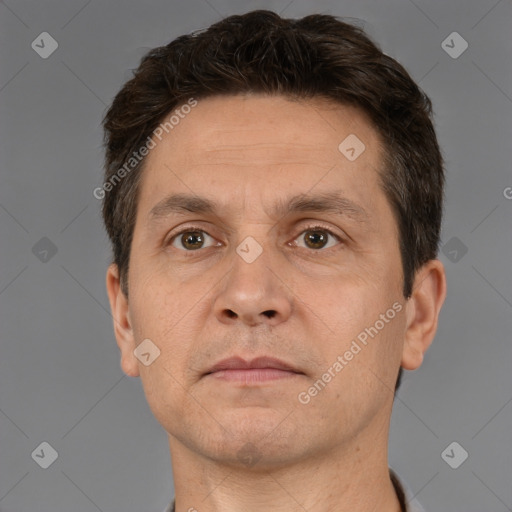 Neutral white adult male with short  brown hair and brown eyes