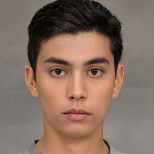 Neutral asian young-adult male with short  brown hair and brown eyes