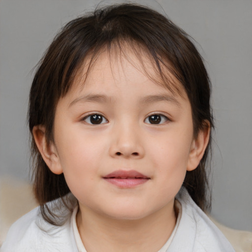 Neutral white child female with medium  brown hair and brown eyes