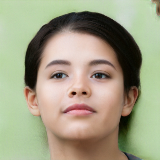 Neutral asian young-adult female with short  brown hair and brown eyes