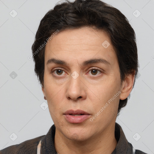 Neutral white adult male with short  brown hair and brown eyes