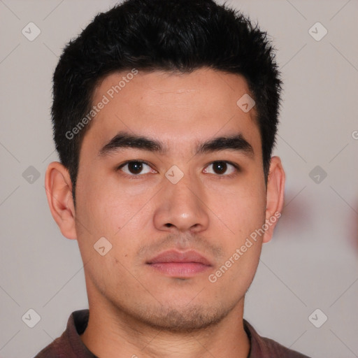 Neutral asian young-adult male with short  brown hair and brown eyes