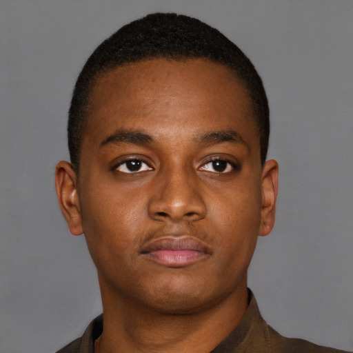 Neutral black young-adult male with short  brown hair and brown eyes