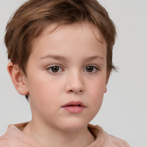 Neutral white child female with short  brown hair and brown eyes