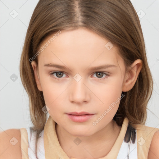 Neutral white child female with medium  brown hair and brown eyes