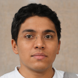 Neutral asian young-adult male with short  brown hair and brown eyes