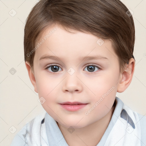 Joyful white child male with short  brown hair and brown eyes