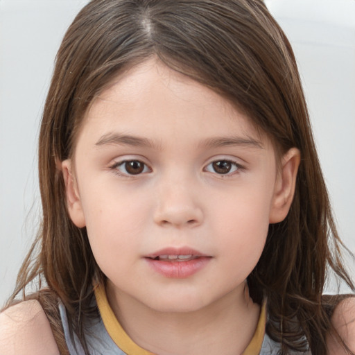 Neutral white child female with medium  brown hair and brown eyes