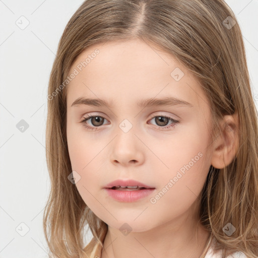 Neutral white child female with long  brown hair and brown eyes