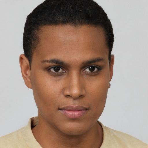 Neutral black young-adult male with short  brown hair and brown eyes