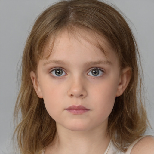 Neutral white child female with medium  brown hair and brown eyes