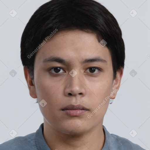 Neutral asian young-adult male with short  brown hair and brown eyes