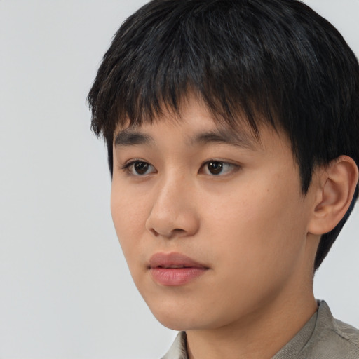 Neutral asian young-adult male with short  brown hair and brown eyes