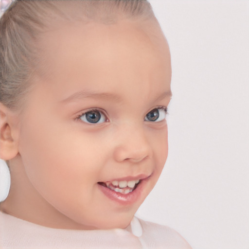 Joyful white child female with short  brown hair and blue eyes