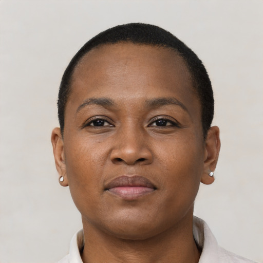 Neutral black young-adult female with short  brown hair and brown eyes