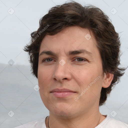 Neutral white adult male with short  brown hair and brown eyes