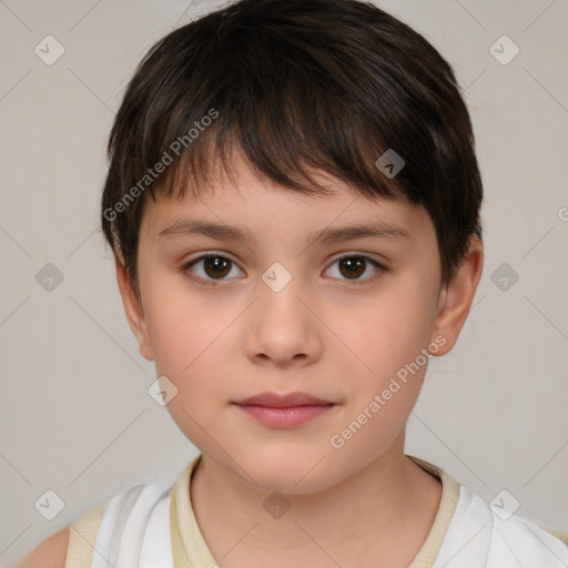 Neutral white child female with short  brown hair and brown eyes