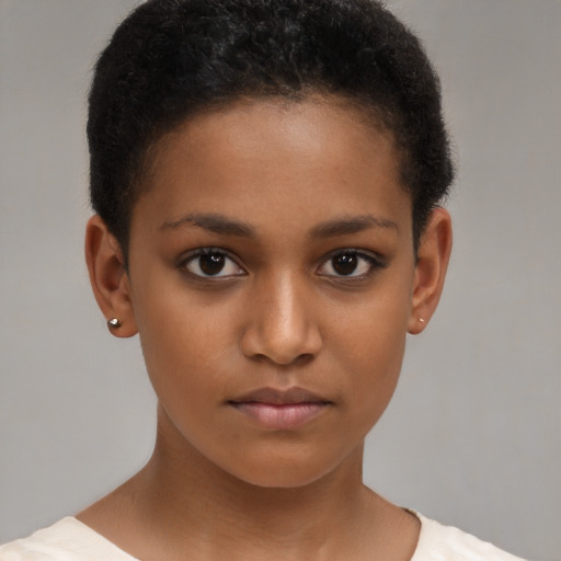 Neutral black child female with short  brown hair and brown eyes