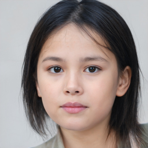 Neutral asian child female with medium  brown hair and brown eyes