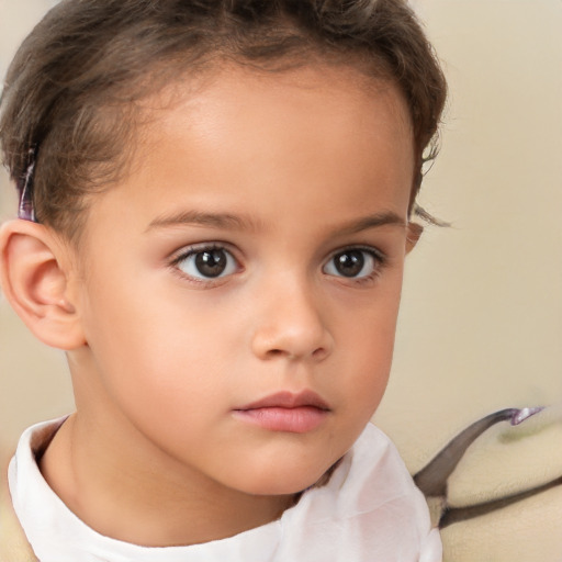 Neutral white child female with short  brown hair and brown eyes