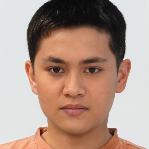 Neutral asian young-adult male with short  brown hair and brown eyes