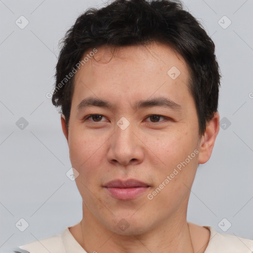 Neutral asian young-adult male with short  brown hair and brown eyes
