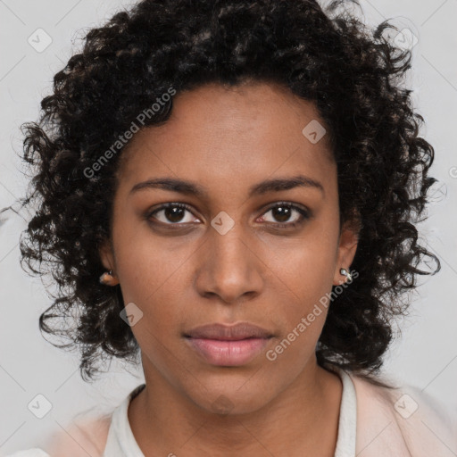 Neutral black young-adult female with long  brown hair and brown eyes