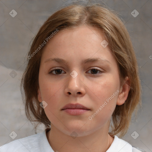 Neutral white child female with medium  brown hair and brown eyes