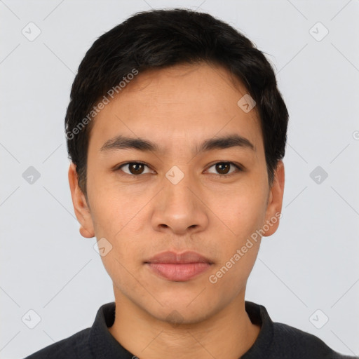 Neutral asian young-adult male with short  black hair and brown eyes