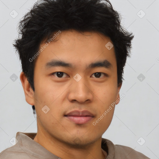 Neutral asian young-adult male with short  brown hair and brown eyes