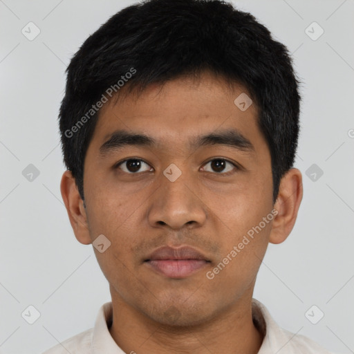 Neutral asian young-adult male with short  black hair and brown eyes