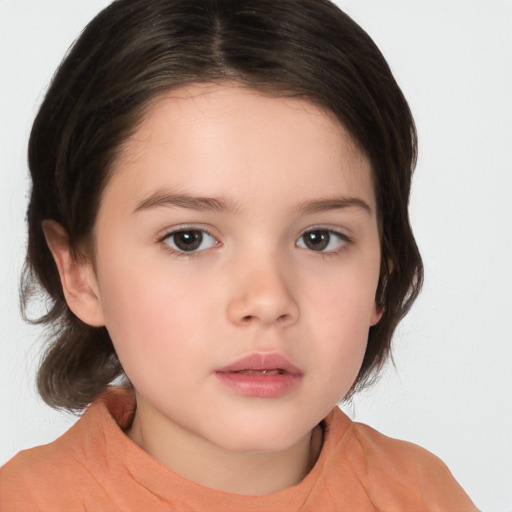 Neutral white child female with medium  brown hair and brown eyes