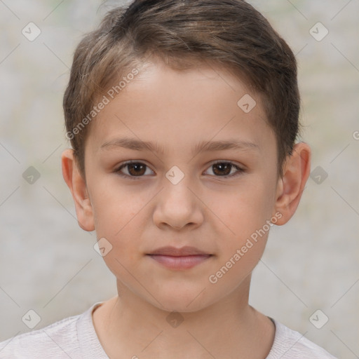 Neutral white child female with short  brown hair and brown eyes