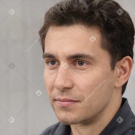 Neutral white adult male with short  brown hair and brown eyes