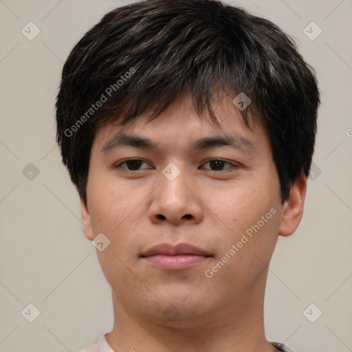 Neutral asian young-adult male with short  brown hair and brown eyes