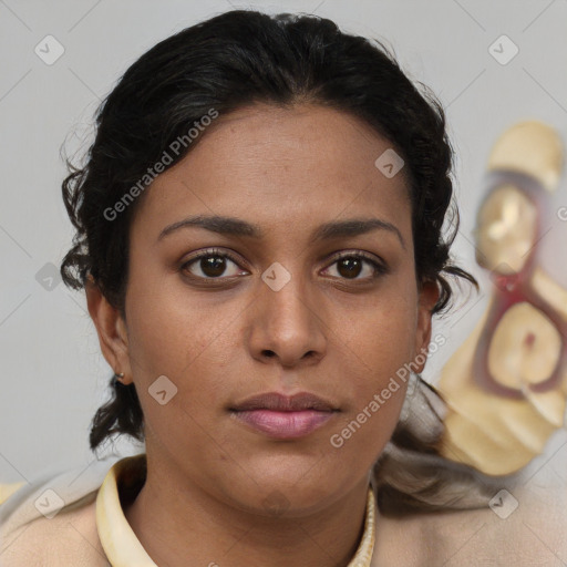 Neutral asian young-adult female with medium  brown hair and brown eyes