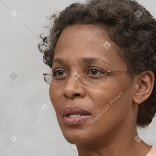 Neutral white adult female with short  brown hair and brown eyes