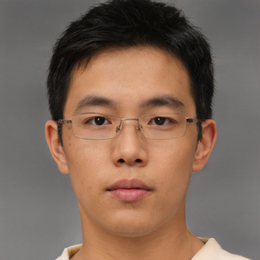 Neutral asian young-adult male with short  brown hair and brown eyes