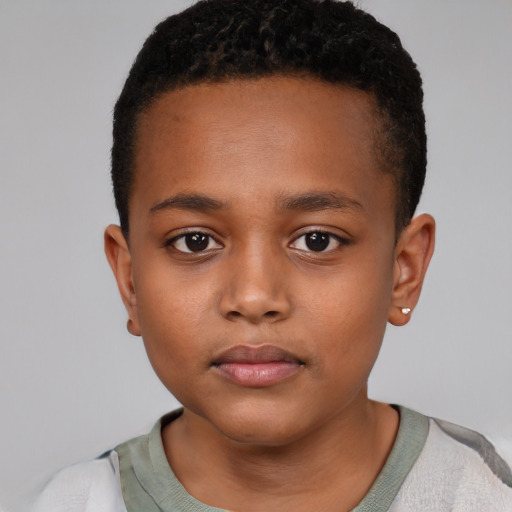 Neutral black child female with short  brown hair and brown eyes