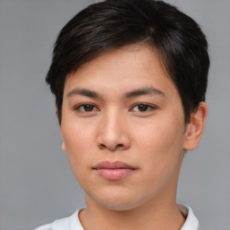 Neutral asian young-adult male with short  brown hair and brown eyes