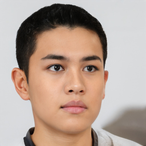 Neutral asian young-adult male with short  black hair and brown eyes