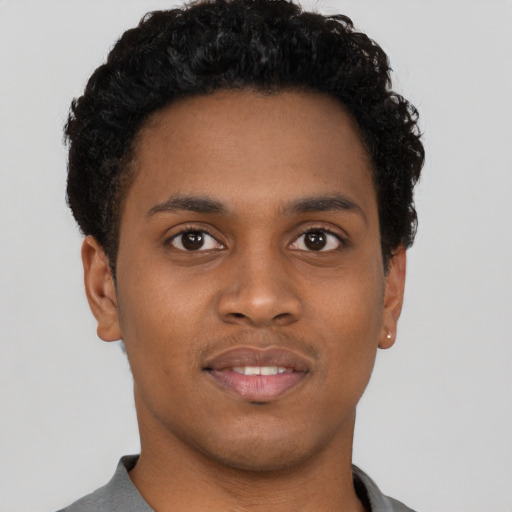 Neutral black young-adult male with short  brown hair and brown eyes