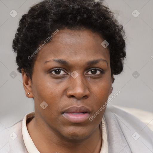 Neutral black young-adult female with short  brown hair and brown eyes