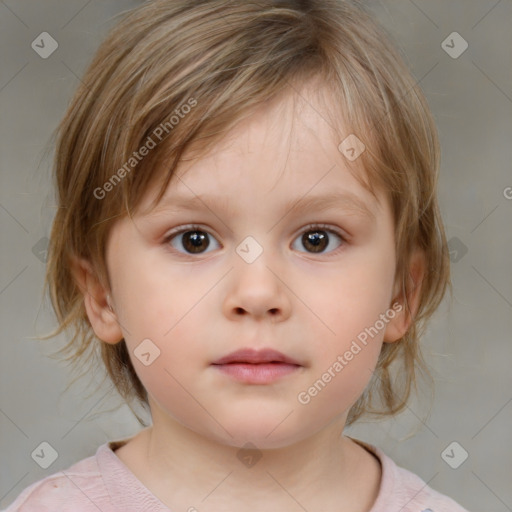 Neutral white child female with medium  brown hair and brown eyes