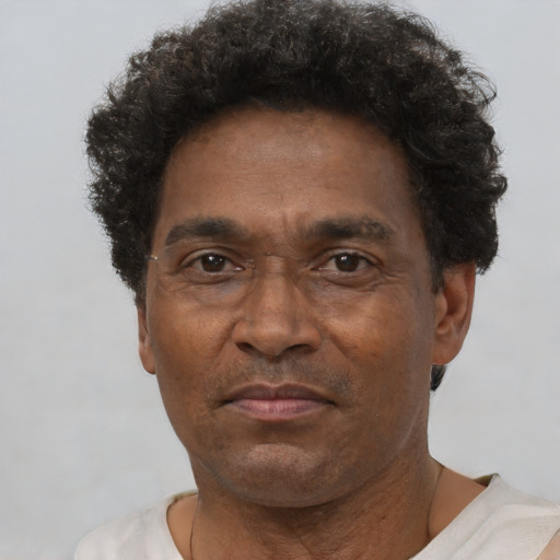 Neutral black adult male with short  brown hair and brown eyes