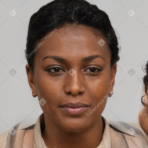 Neutral black young-adult female with short  brown hair and brown eyes