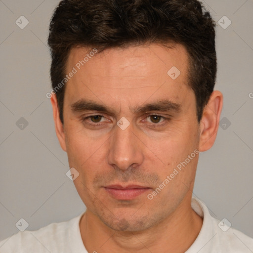 Neutral white adult male with short  brown hair and brown eyes