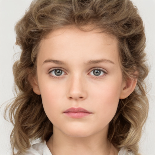 Neutral white young-adult female with medium  brown hair and grey eyes